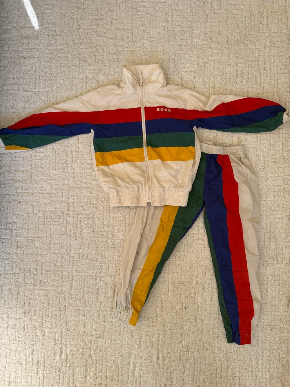 Bobo Choses White Rainbow Stripe Tracksuit windbreaker Jacket & Pants